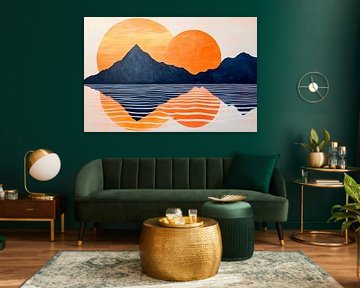 Zonsondergang over geometrische bergen van Poster Art Shop