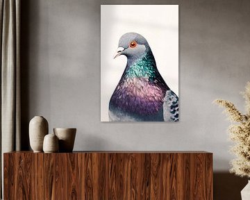 Duivenkop in zachte kleuren - rijk aan detail van Poster Art Shop