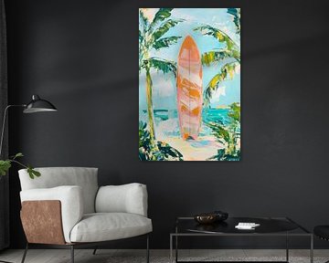 Surfersdromen onder palmbomen - kleurrijk en helder van Poster Art Shop