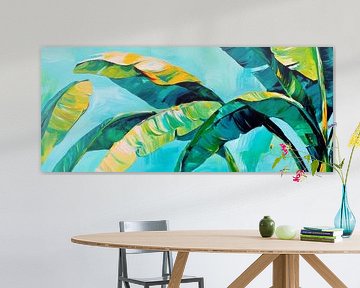 Tropical leaves in a cool teal colour by Poster Art Shop