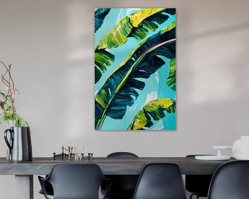 Feuilles tropicales dans le ciel bleu sur Poster Art Shop