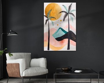 Paysage tropical avec soleil doré sur Poster Art Shop