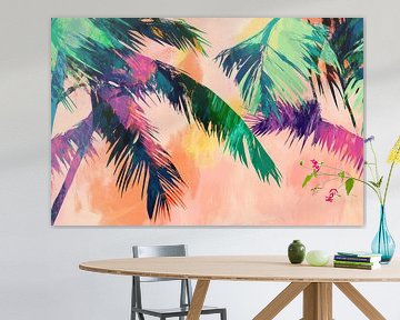 Tropical palm trees in front of a soft play of colours by Poster Art Shop