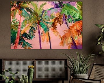 Palmiers tropicaux sur fond de ciel rose sur Poster Art Shop