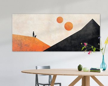 Hiker and dog under two suns by Poster Art Shop