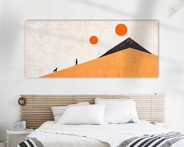 Hiker and dog in an orange desert by Poster Art Shop