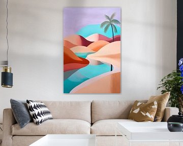Paysage désertique avec palmiers et eau sur Poster Art Shop