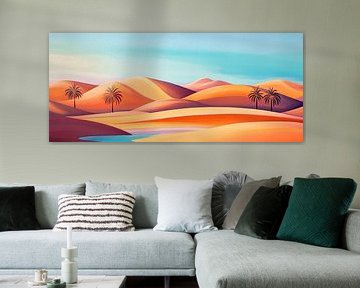 Desert landscape with palm trees and water सकार by Poster Art Shop