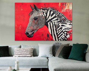 Zebrahaupt auf feurigem Rot – Abstract Art von Poster Art Shop