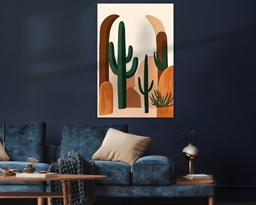 Cactuslandschap in warme aardekleuren van Poster Art Shop