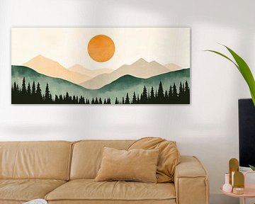 Zonsondergang over glooiende bergen van Poster Art Shop