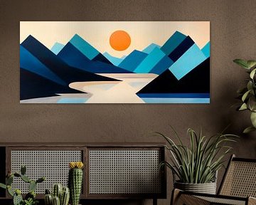 Berglandschap met oranje zonsopgang van Poster Art Shop