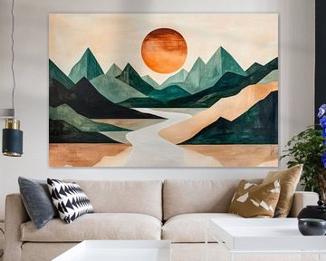 Zonsondergang boven groene bergen van Poster Art Shop