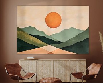 Zonsondergang over glooiende heuvels van Poster Art Shop