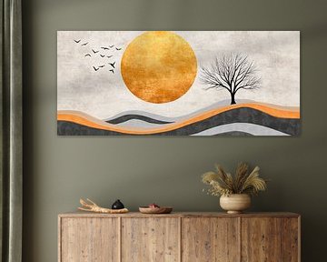 Zonsondergang over glooiende heuvels van Poster Art Shop