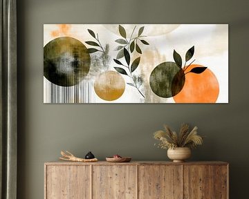 Abstracte compositie met cirkels en bladeren van Poster Art Shop