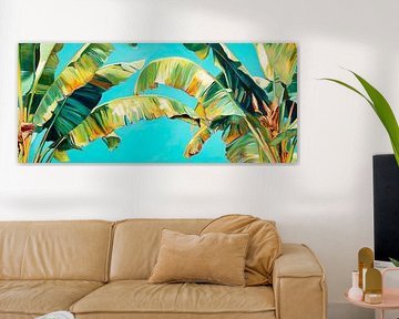 Feuilles tropicales dans la lumière bleu-vert sur Poster Art Shop