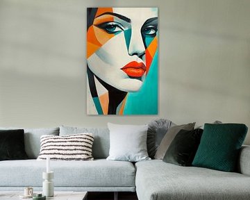 Geometric portrait with bold colours by Poster Art Shop