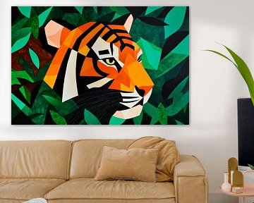 Geometrisch tijgerportret in de jungle van Poster Art Shop
