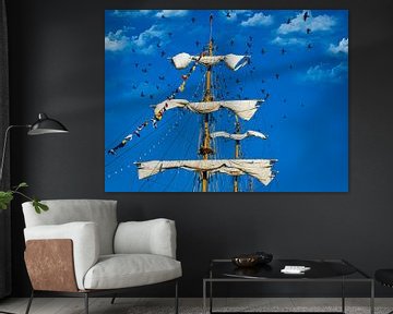 Rolled sails of a tall ship, Sail Amsterdam by Rietje Bulthuis