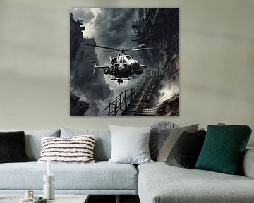 Helikopter vliegt door een smalle kloof van Nick Wendt