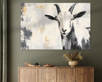 Minimalist goat painting in shades of grey by Imperial Art House