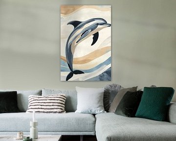 Peinture dynamique de dauphin minimaliste sur Imperial Art House