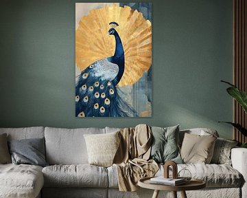 Blauwe pauw met gouden accenten van Imperial Art House