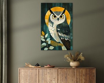 Moderne uil in geel en groen van Imperial Art House