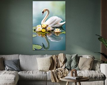 Cygne et nénuphars dans la nature sur Imperial Art House
