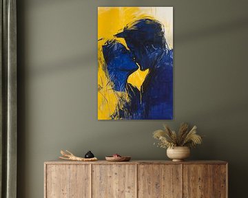 Abstract liefdeskoppel schilderij geel blauw van Imperial Art House