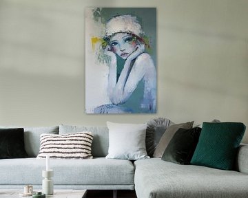 Vrouwenportret | Silence in the Color Storm van Abstract Schilderij
