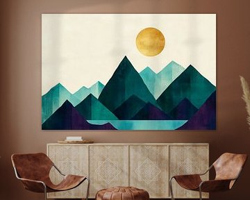 Abstrakte Berglandschaft mit Sonne von Poster Art Shop