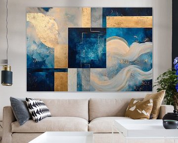 Abstrakte Harmonie in Blau und Gold von Poster Art Shop