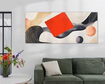 Abstrakte Komposition mit rotem Quadrat von Poster Art Shop
