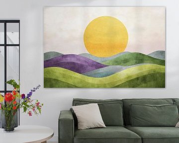 Abstract landschap met gouden zonsopgang van Poster Art Shop