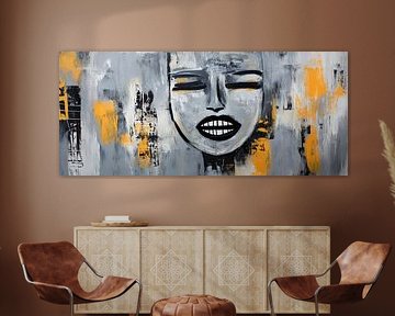Abstract face in grey and gold by Poster Art Shop