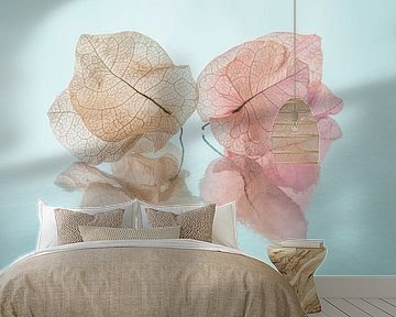 Still life of dried leaves in pastel colours by Marjolijn van den Berg