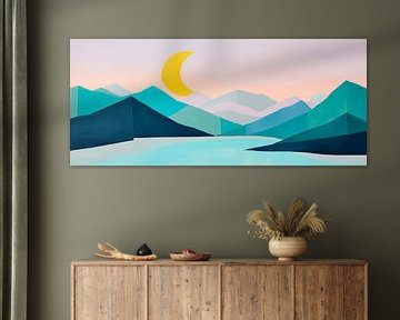 Mountain landscape with moon and water surfaces by Poster Art Shop
