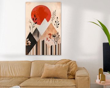 Mountain landscape with glowing sun by Poster Art Shop