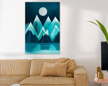 Mountain landscape under moonlight - Abstract by Poster Art Shop