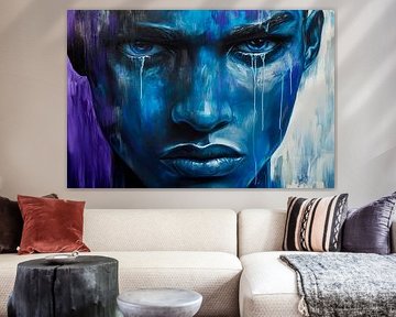 Blue portrait with coloured tears by Poster Art Shop
