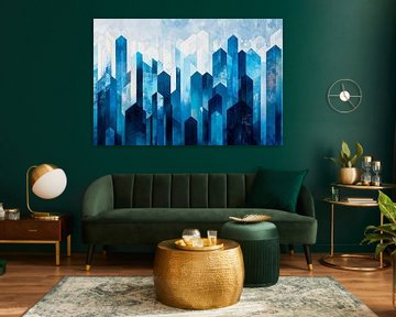 Blauwe geometrische torens in harmonie van Poster Art Shop