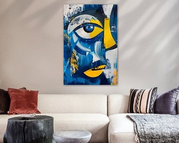 View in blue and yellow - Abstract portrait art by Poster Art Shop