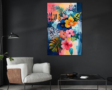 Des fleurs multicolores dans un style tropical sur Poster Art Shop