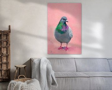 Colourful dove on a delicate rosé background by Poster Art Shop