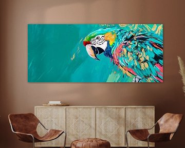 Kleurrijke ara in een tropisch kleurenspel van Poster Art Shop