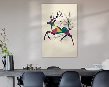 Kleurrijk hert in dynamische sprong van Poster Art Shop