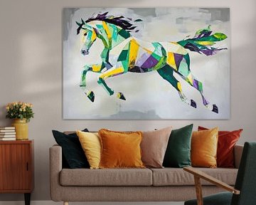 Colourful horse jumping - Geometric Abstract by Poster Art Shop