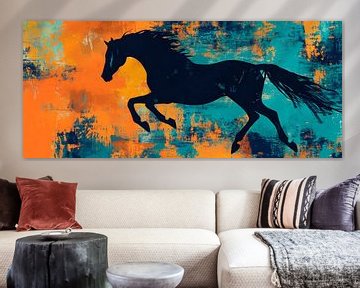 Dynamic thoroughbred run in a sea of colour by Poster Art Shop